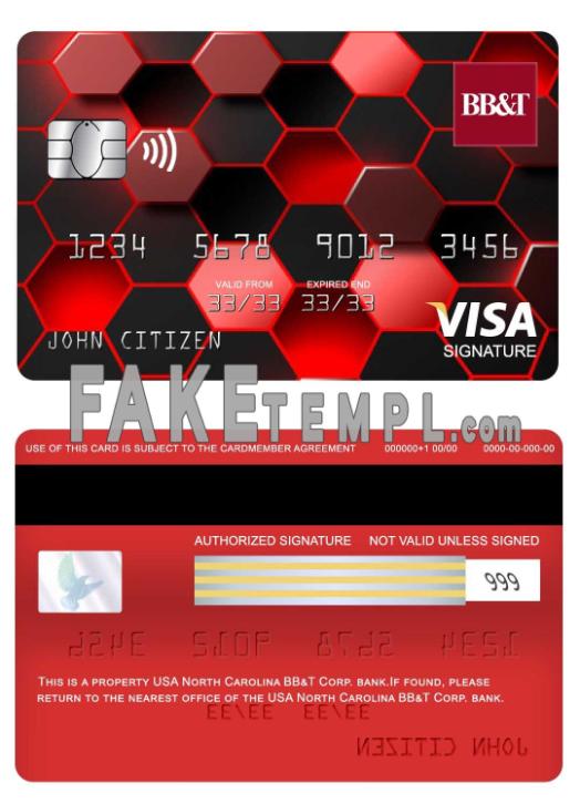 USA North Carolina BB&T Corp. bank fake visa signature card photoshop template PSD